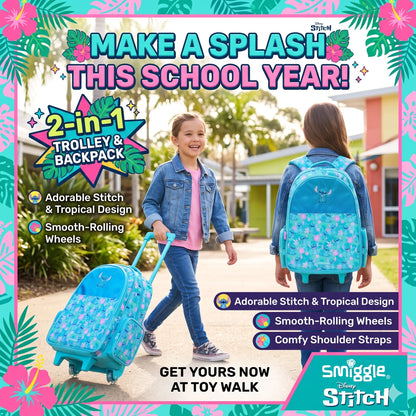 Smiggle Kids 2-in-1 Rolling Trolley Bag & School Backpack